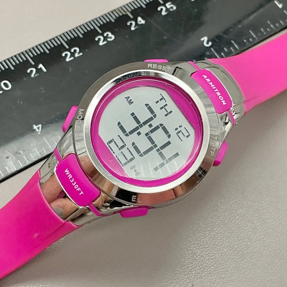 Armitron Watch Womens Pro Sport Digital Pink Resin 27mm Water Resistant Day Date